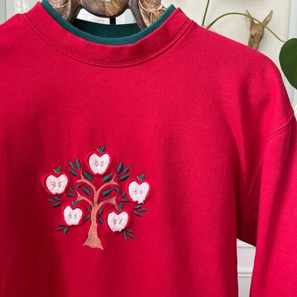 Vintage 90s Endless Design Sweatshirt Apple Tree Embroidered Teacher L - Picture 1 of 8